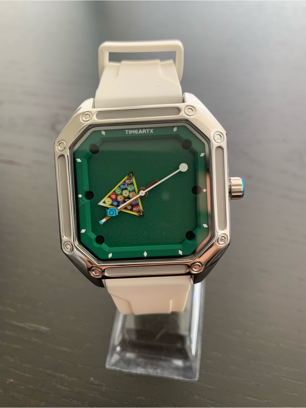 Green Dial Pool-Table Inspired Square Watch White Strap